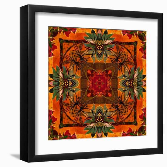 Art Nouveau Geometric Ornamental Vintage Pattern in Orange, Green and Red Colors-Irina QQQ-Framed Art Print