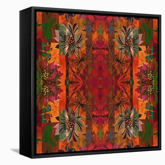 Art Nouveau Geometric Ornamental Vintage Pattern in Orange, Green and Red Colors-Irina QQQ-Framed Stretched Canvas