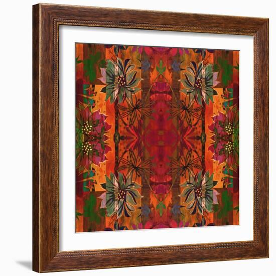 Art Nouveau Geometric Ornamental Vintage Pattern in Orange, Green and Red Colors-Irina QQQ-Framed Art Print