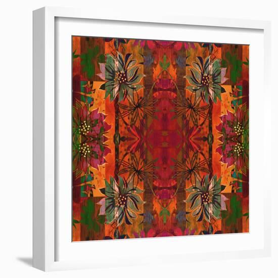 Art Nouveau Geometric Ornamental Vintage Pattern in Orange, Green and Red Colors-Irina QQQ-Framed Art Print