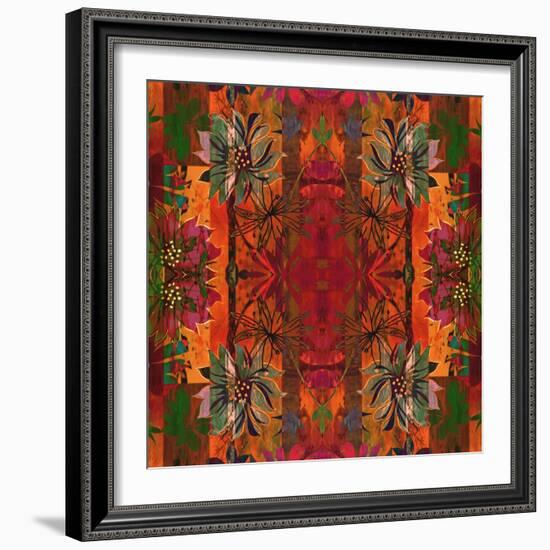 Art Nouveau Geometric Ornamental Vintage Pattern in Orange, Green and Red Colors-Irina QQQ-Framed Art Print