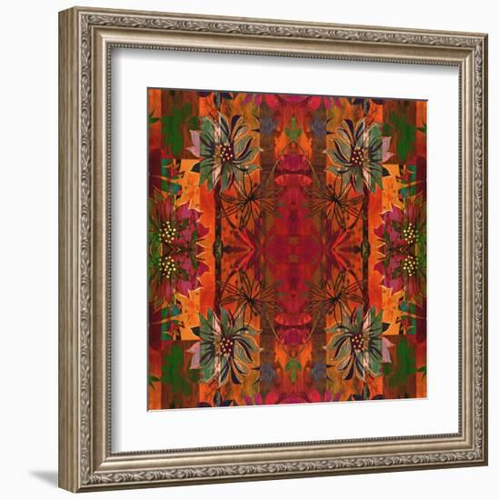 Art Nouveau Geometric Ornamental Vintage Pattern in Orange, Green and Red Colors-Irina QQQ-Framed Art Print