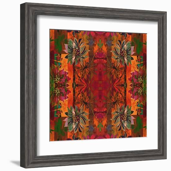 Art Nouveau Geometric Ornamental Vintage Pattern in Orange, Green and Red Colors-Irina QQQ-Framed Art Print