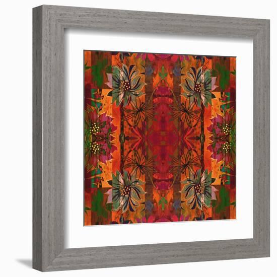 Art Nouveau Geometric Ornamental Vintage Pattern in Orange, Green and Red Colors-Irina QQQ-Framed Art Print