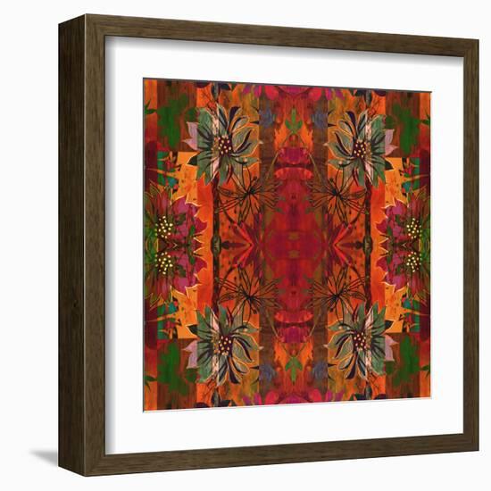 Art Nouveau Geometric Ornamental Vintage Pattern in Orange, Green and Red Colors-Irina QQQ-Framed Art Print