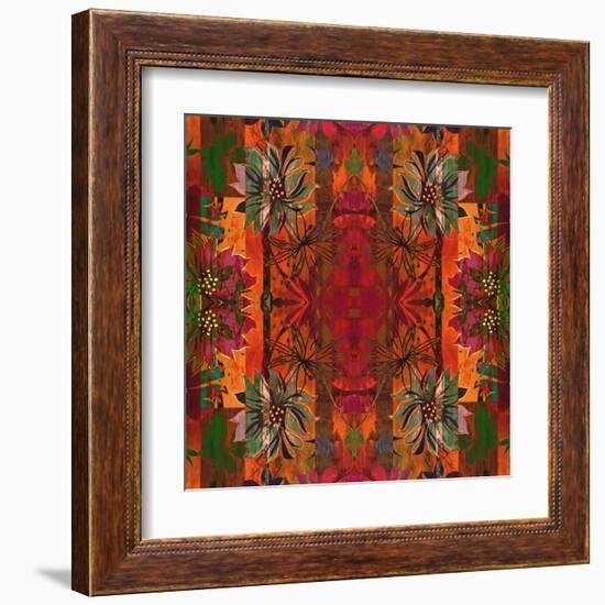 Art Nouveau Geometric Ornamental Vintage Pattern in Orange, Green and Red Colors-Irina QQQ-Framed Art Print