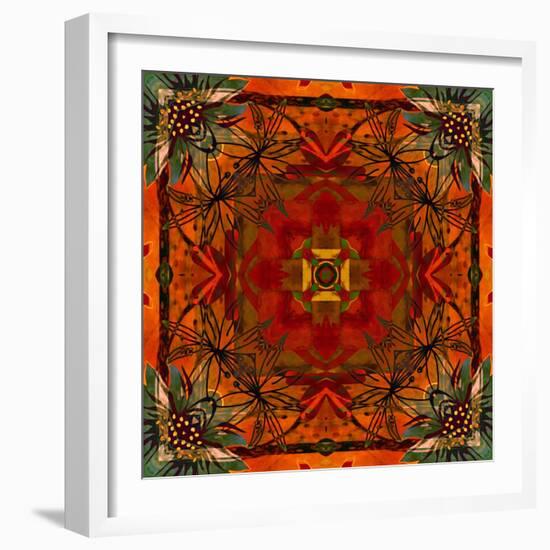 Art Nouveau Geometric Ornamental Vintage Pattern in Orange, Green and Red Colors-Irina QQQ-Framed Art Print