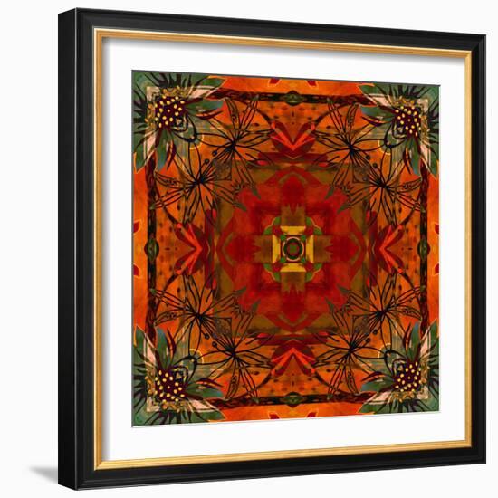 Art Nouveau Geometric Ornamental Vintage Pattern in Orange, Green and Red Colors-Irina QQQ-Framed Art Print