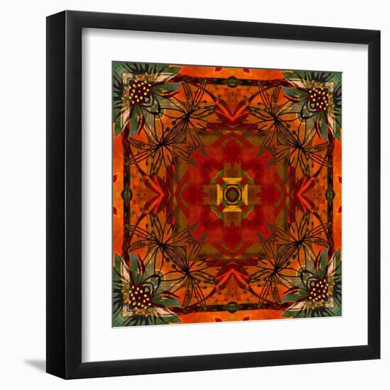 Art Nouveau Geometric Ornamental Vintage Pattern in Orange, Green and Red Colors-Irina QQQ-Framed Art Print