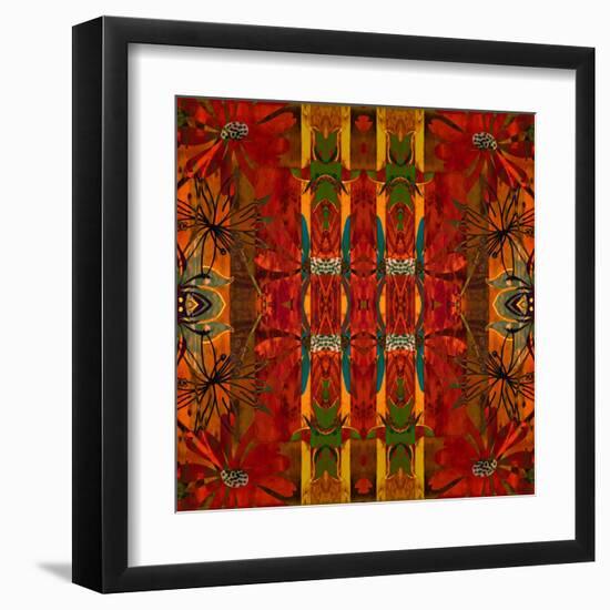 Art Nouveau Geometric Ornamental Vintage Pattern in Orange, Green and Red Colors-Irina QQQ-Framed Art Print