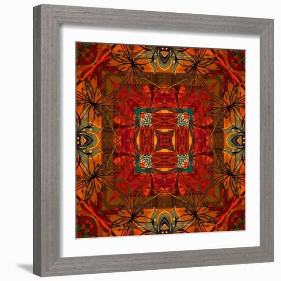 Art Nouveau Geometric Ornamental Vintage Pattern in Orange, Green and Red Colors-Irina QQQ-Framed Art Print