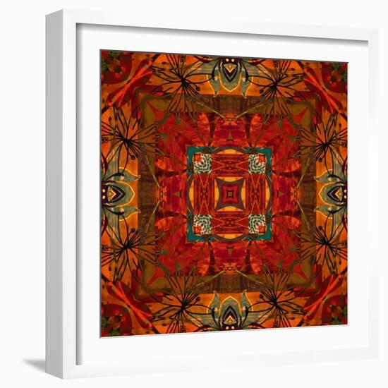 Art Nouveau Geometric Ornamental Vintage Pattern in Orange, Green and Red Colors-Irina QQQ-Framed Art Print