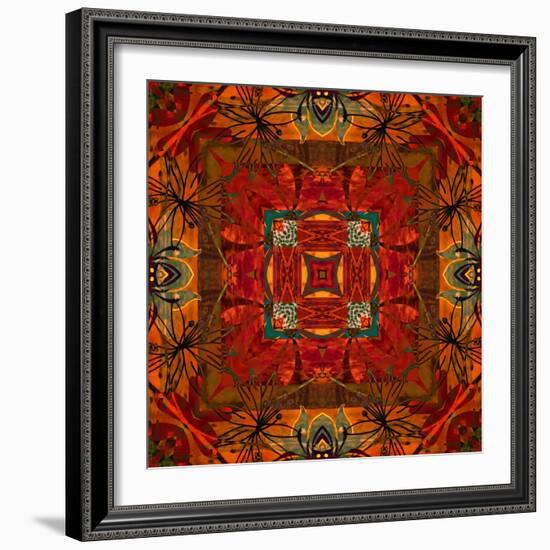 Art Nouveau Geometric Ornamental Vintage Pattern in Orange, Green and Red Colors-Irina QQQ-Framed Art Print