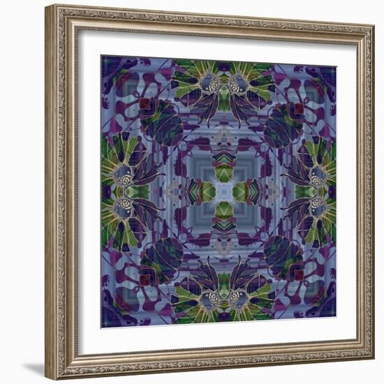 Art Nouveau Geometric Ornamental Vintage Pattern in Violet and Green Colors-Irina QQQ-Framed Art Print