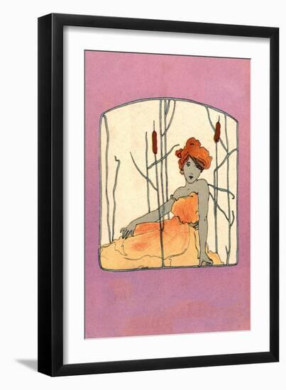 Art Nouveau Girl Amid the Bullrushes-null-Framed Art Print