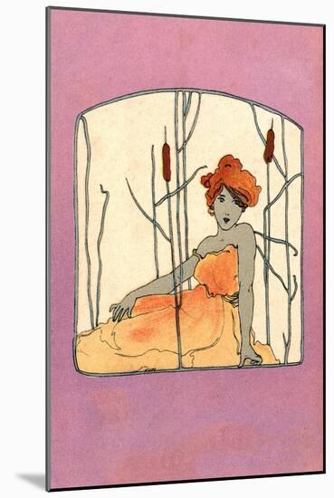 Art Nouveau Girl Amid the Bullrushes-null-Mounted Art Print