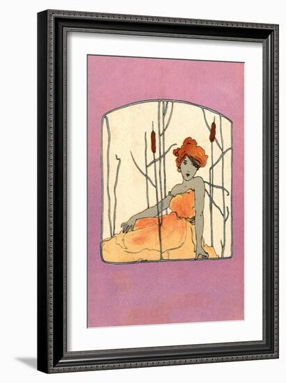 Art Nouveau Girl Amid the Bullrushes-null-Framed Art Print