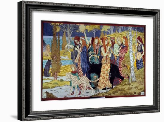 Art Nouveau: “” Harmony”” Musicians and Animals. Lava Emaillee by Eugene Grasset (1841-1917) 1893 S-Eugene Grasset-Framed Giclee Print