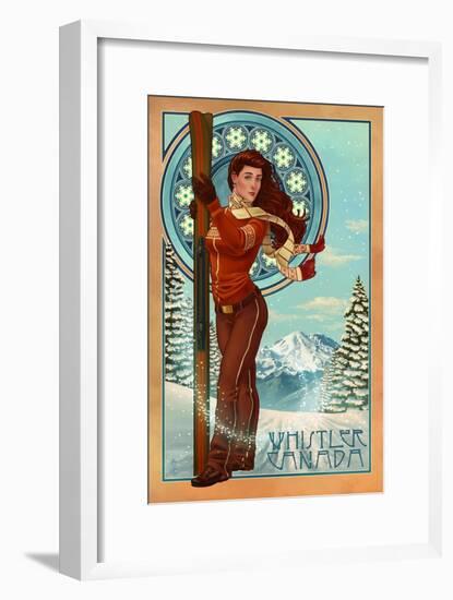 Art Nouveau Skier - Whistler, Canada-Lantern Press-Framed Art Print