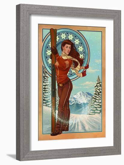 Art Nouveau Skier-Lantern Press-Framed Art Print