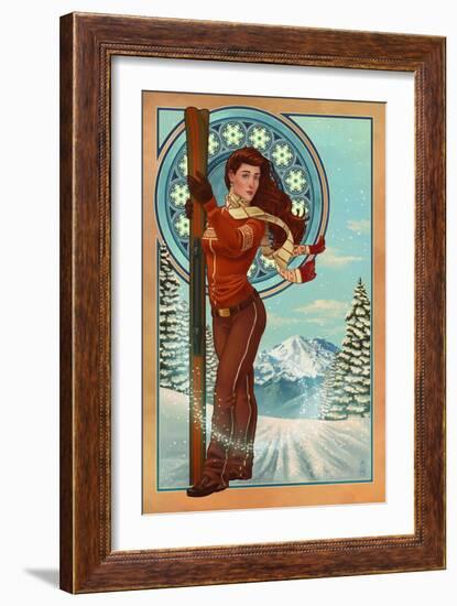 Art Nouveau Skier-Lantern Press-Framed Art Print