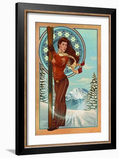 Art Nouveau Skier-Lantern Press-Framed Art Print