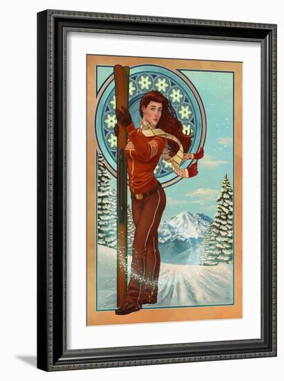 Art Nouveau Skier-Lantern Press-Framed Art Print