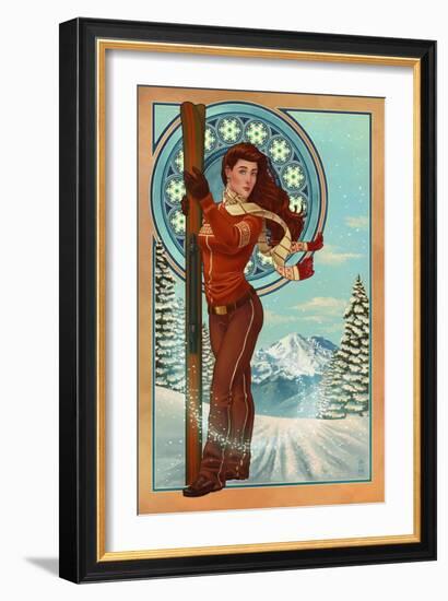 Art Nouveau Skier-Lantern Press-Framed Art Print