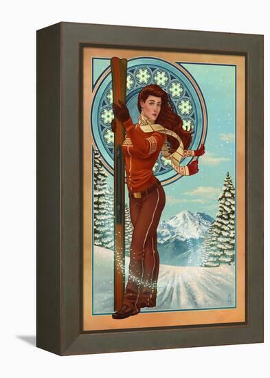 Art Nouveau Skier-Lantern Press-Framed Stretched Canvas