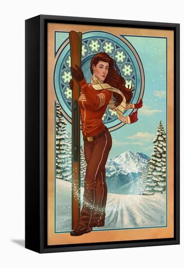 Art Nouveau Skier-Lantern Press-Framed Stretched Canvas