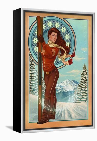 Art Nouveau Skier-Lantern Press-Framed Stretched Canvas