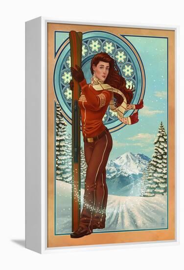 Art Nouveau Skier-Lantern Press-Framed Stretched Canvas