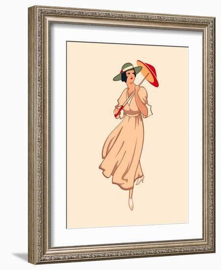 Art Nouveau Spring Fashion Girl with Umbrella-sahuad-Framed Art Print