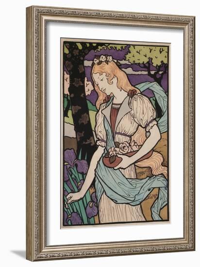 Art Nouveau Woman with Irises-null-Framed Art Print