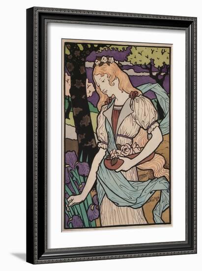 Art Nouveau Woman with Irises-null-Framed Art Print