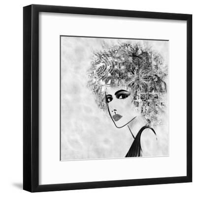 Art Sketched Beautiful Girl Face With Curly Hair And In Profile In