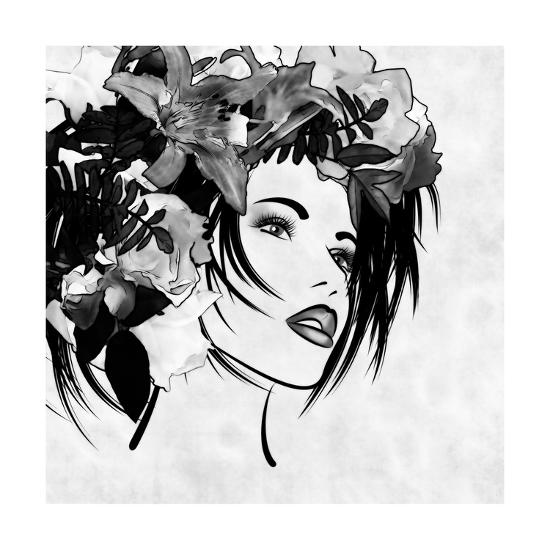 Art Sketched Beautiful Girl Face With Flowers In Hair In Black