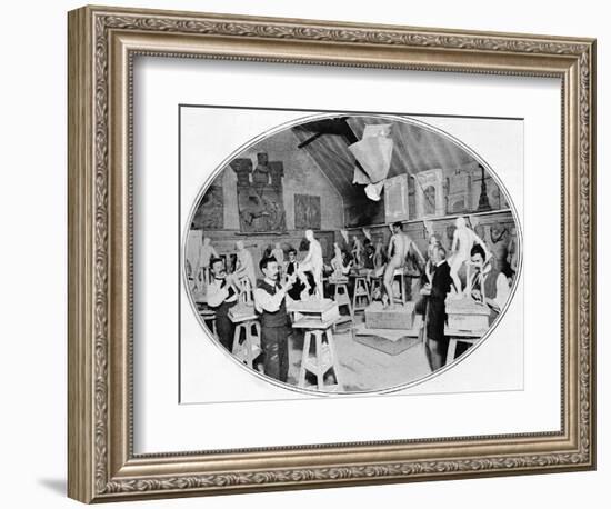Art students in a sculpture modelling class, London, c1900 (1901)-Unknown-Framed Photographic Print
