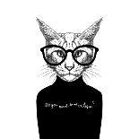 Hand Drawn Stylized Portrait of Cat Look like Critique, Whose Wearing Glasses and a Sweater.-artant-Art Print