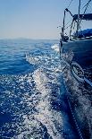 Luxury Navy Blue Sail Yacht is Sailing on High Speed in a Blue Sea with Waves Reflected in a Smooth-Artem Avetisyan-Framed Premier Image Canvas