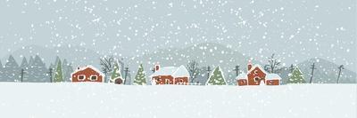 Winter Background with a Peaceful Village in a Snowy Landscape. Christmas Vector Hand Drawn Backgro-Artem Musaev-Art Print