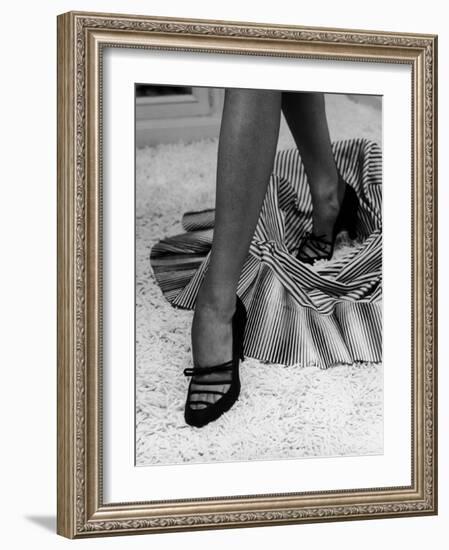 Artful Shot of Model Showing Off a Pair of High Heel Shoes-Nina Leen-Framed Photographic Print