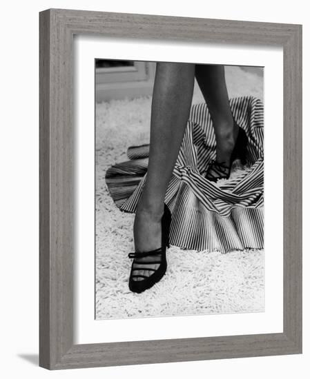 Artful Shot of Model Showing Off a Pair of High Heel Shoes-Nina Leen-Framed Photographic Print