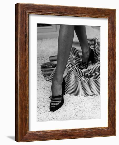 Artful Shot of Model Showing Off a Pair of High Heel Shoes-Nina Leen-Framed Photographic Print