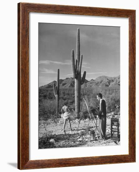 Arthritis Patient Hutton Webster, Jr. Painting Nude Model in Desert at Clinic-null-Framed Photographic Print