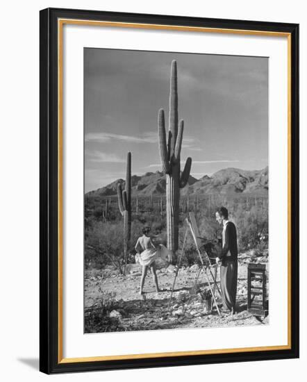 Arthritis Patient Hutton Webster, Jr. Painting Nude Model in Desert at Clinic-null-Framed Photographic Print
