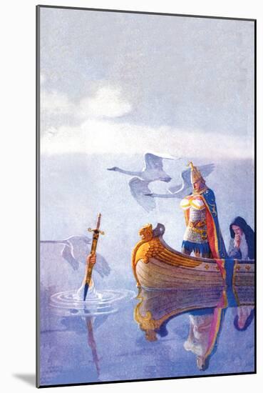 Arthur and Excalibur-Newell Convers Wyeth-Mounted Art Print