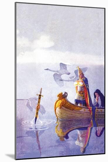 Arthur and Excalibur-Newell Convers Wyeth-Mounted Art Print