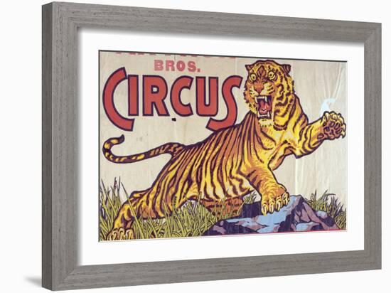 "Arthur Bros. Circus" Poster with Illustration of Roaring Tiger, Circa 1945-null-Framed Giclee Print