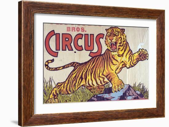 "Arthur Bros. Circus" Poster with Illustration of Roaring Tiger, Circa 1945-null-Framed Giclee Print